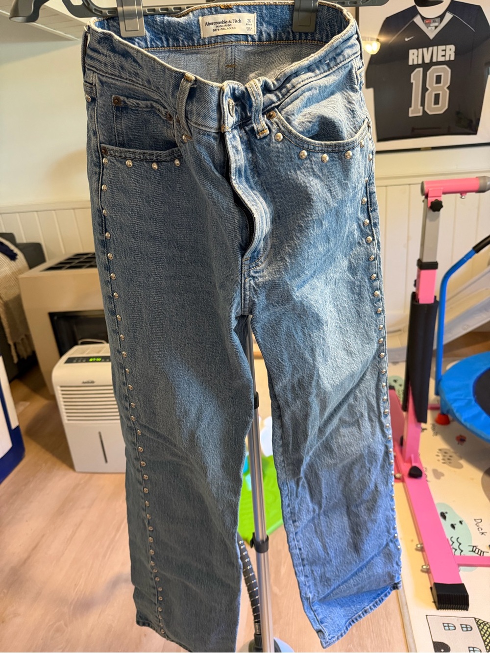 Abercrombie & Fitch Light Blue Studded Straight Jeans